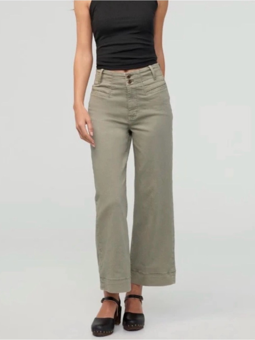 DU/ER High-Rise Wide Leg Pants in Olive Green